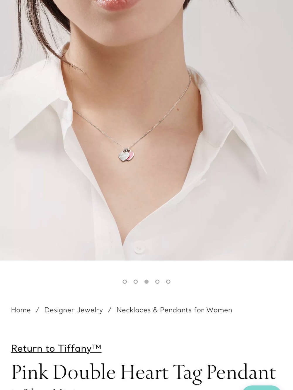 Tiffany & Co. Silver Necklace with Pink Heart Tag Duo